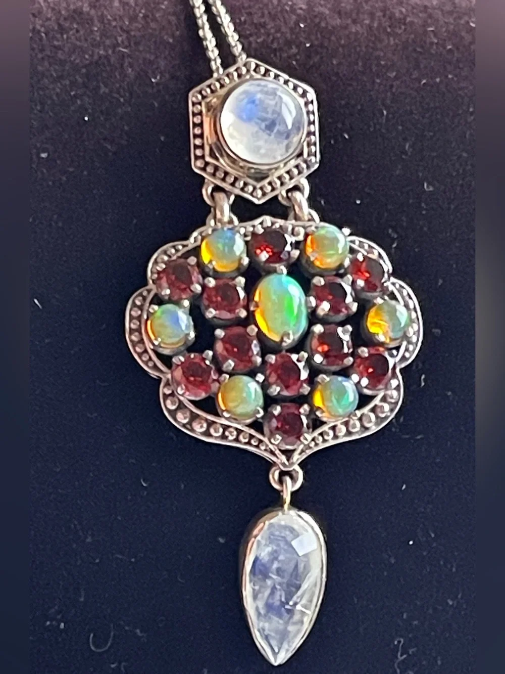 RARE Nicky Butler Medallion Necklace Opal Garnet Moonstone Queen’s Choice 13.33g
